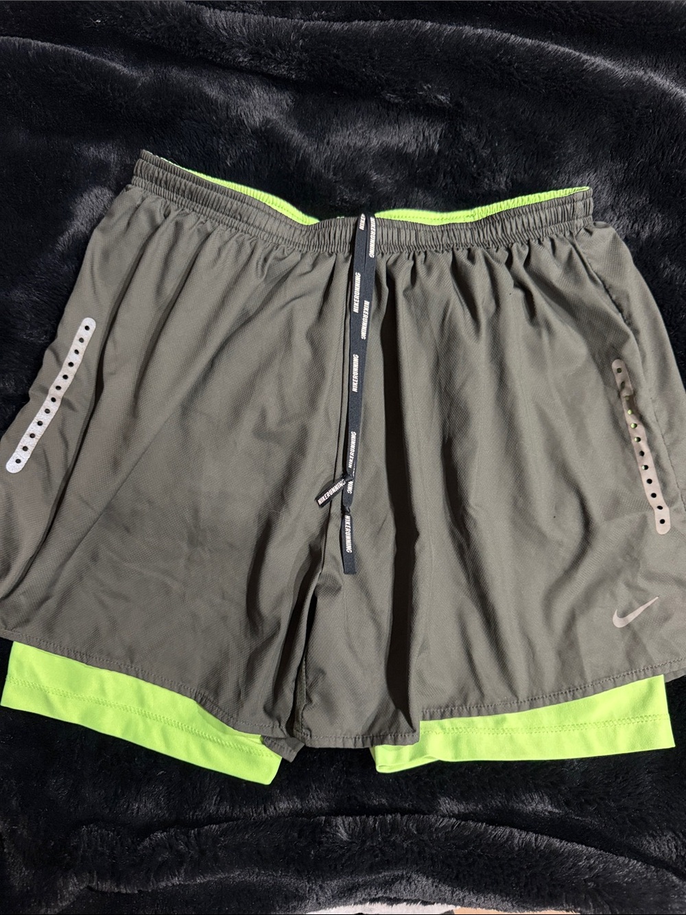Nike Men’s Olive Green with Neon Lime Athletic Shorts